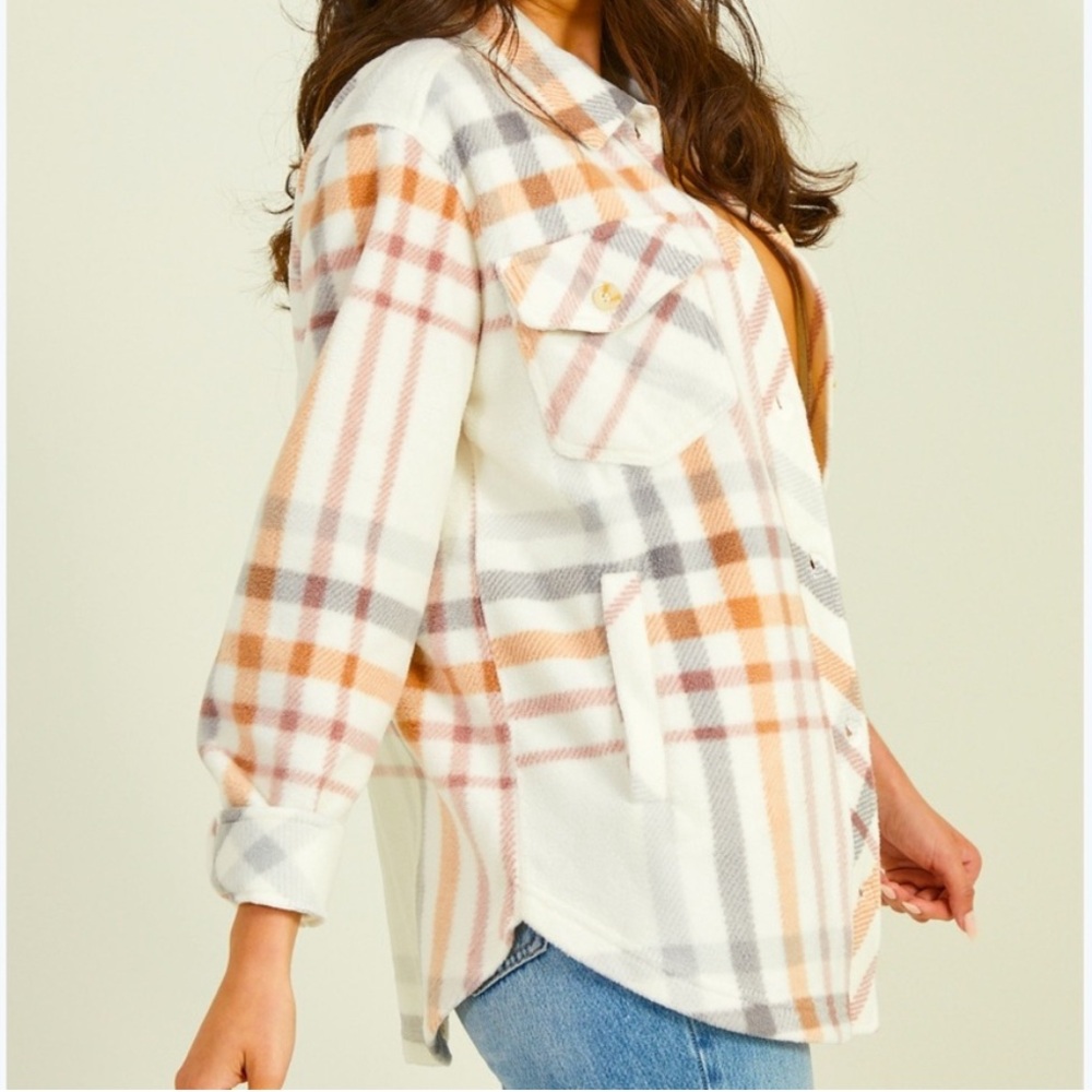 Altered State Plaid Button-Up Shirt - White, Orange, Gray size M